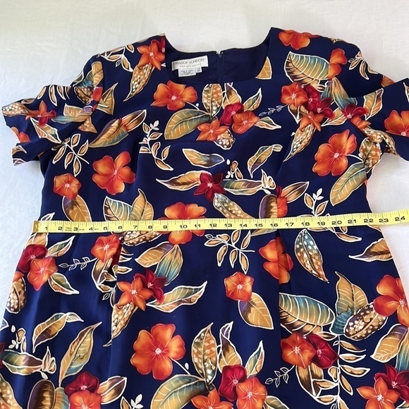 Maggy London Womens Petite SZ 20 Dress 100% Silk Blue Orange Autumn Wedding Fall - Picture 7 of 8